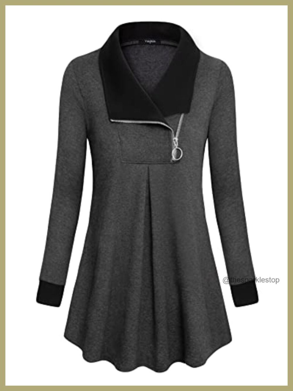 Women's Casual Swing Sweatshirt Long Sleeve Zip Lapel Tunic - Picture 1 of 6